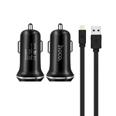 HOCO �adowarka samochodowa Z1 plus kabel 8-pin czarna 2USB 2,1A do SAMSUNG ZV50