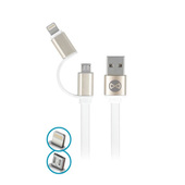 Kabel Forever 2w1 micro-USB + iPhone 8-PIN metalowy p�aski bia�y 1m 1,8A do SAMSUNG ZV50