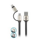 Kabel Forever 2w1 micro-USB + iPhone 8-PIN metalowy p�aski czarny 1m 1,8A do SAMSUNG ZV50
