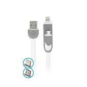 Kabel Forever 2w1 micro-USB + iPhone 8-PIN silikonowy bia�y 1m 1,8A do SAMSUNG ZV50
