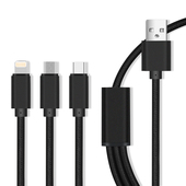 Kabel Maxlife 3w1 nylonowy oplot Micro USB / Typ-C / 8-PIN Fast Charge 2.1A czarny