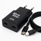 �adowarka Blue Star Slim GaN 30W 2 porty USB-C z d�ugim kablem 2m czarna do Samsung Galaxy A52S 5G