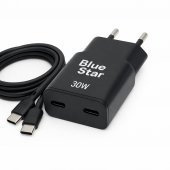 �adowarka Blue Star Slim GaN 30W 2 porty USB-C z d�ugim kablem 2m czarna do Google Pixel 10A