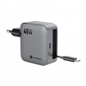 �adowarka Forcell F-Energy GaN 45W USB-C ze zwijanym kablem 65 cm szara do Samsung Galaxy S25 Plus