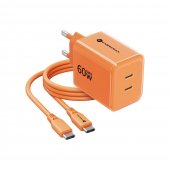 �adowarka Forcell F-Energy AVS 60W GaN III Crystal Color 2xUSB-C + kabel 1 m pomara�czowa do Samsung Galaxy S25 Plus