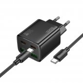�adowarka Hoco N56 30W 2xUSB-C 2xUSB-A z kablem 1m USB-C czarna do Huawei Honor Magic 5 Lite