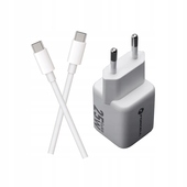 Szybka �adowarka 25W GAN do telefonu z d�ugim kablem 2m Forcell 2 porty USB i USB-C bia�a do Samsung Galaxy A52S 5G