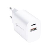 Szybka �adowarka 30W do telefonu kostka Forcell 2 wej�cia USB i USB-C bia�a do Samsung Galaxy A10