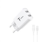 �adowarka sieciowa T-PHOX POCKET SERIES 2xUSB TCC-224 2.4A 12W + KABEL USB-C 1M WHITE do SAMSUNG ZV50