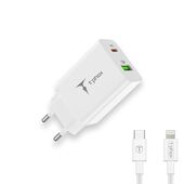 �adowarka sieciowa T-PHOX SPEEDY USB-C 20W/USB 18W PD QC + KABEL LIGHTNING 1M BIA�A/WHITE do SAMSUNG ZV50