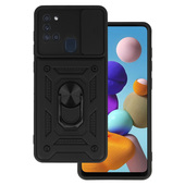 etui uchwyt na palec Pokrowiec pancerny Slide Camera Armor Case czarny do Samsung Galaxy A21s