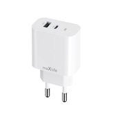 Szybka �adowarka 25W Maxlife kostka bez kabla USB-C do telefonu 2 wej�cia bia�a do Oppo Reno 13FS 5G