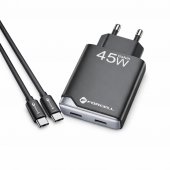 Szybka �adowarka Forcell 45W GaN  2 porty USB-C z d�ugim kablem 2m do Samsung Galaxy A27 5G