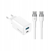 Szybka �adowarka GaN 45W PD QC Forever kostka z kablem 1m USB-C do telefonu 2 wej�cia bia�a do Oppo Reno 13FS 5G