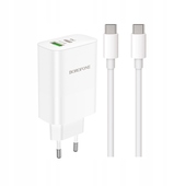Szybka �adowarka GaN 65W Borofone z d�ugim kablem 2m 2 wej�cia bia�a do Oppo Reno 13FS 5G