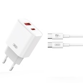 �adowarki sieciowe 20W Szybka �adowarka XO 20W z kablem USB-C do telefonu dwa wej�cia bia�a do Oppo Reno 13FS 5G