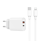 WIWU �adowarka sieciowa Wi-U002 PD + QC 20W 1x USB 1x USB-C bia�a + kabel USB-C - Lightning do SAMSUNG ZV50