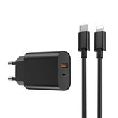 WIWU �adowarka sieciowa Wi-U002 PD + QC 20W 1x USB 1x USB-C czarna + kabel USB-C - Lightning do SAMSUNG ZV50