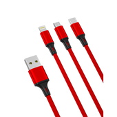 XO kabel NB173 3w1 USB - Lightning + USB-C + microUSB 1,2 m 2,4A czerwony do SAMSUNG ZV50