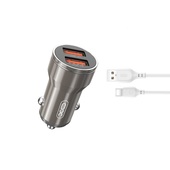 XO �adowarka samochodowa CC48 2x USB 2,4A szara + kabel USB-C do SAMSUNG ZV50