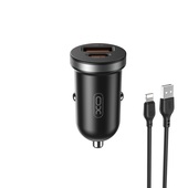 XO �adowarka samochodowa CC56 PD 30W QC 1x USB 1x USB-C czarna + kabel USB - Lightning do SAMSUNG ZV50