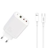XO �adowarka sieciowa CE04 PD 65W QC 4 45W 1x USB 2x USB-C bia�a + kabel USB-C - Lightning do SAMSUNG ZV50