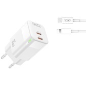 XO �adowarka sieciowa CE07 PD 35W 2x USB-C bia�a + kabel USB-C - Lightning do SAMSUNG ZV50