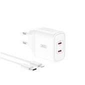 XO �adowarka sieciowa CE08 PD 50W 2x USB-C bia�a + kabel USB-C - Lightning do SAMSUNG ZV50