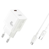 XO �adowarka sieciowa CE09 PD 45W 1x USB-C bia�a + kabel USB-C - Lightning do SAMSUNG ZV50