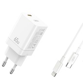XO �adowarka sieciowa CE10 PD 65W 1x USB-C bia�a + kabel USB-C - Lightning do SAMSUNG ZV50