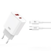XO �adowarka sieciowa CE12 PD QC 3.0 20W 1x USB 1x USB-C bia�a + kabel USB-C - Lightning do SAMSUNG ZV50