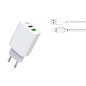 XO �adowarka sieciowa L85C 2x USB 2,4A bia�a + kabel USB-C do SAMSUNG ZV50