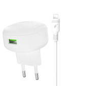 XO �adowarka sieciowa L86 QC 3.0 18W 1x USB bia�a + kabel Lightning do SAMSUNG ZV50