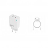 Maxlife �adowarka sieciowa GaN PD QC 45W 2x USB-C z kablem USB-C 1 m bia�a do Samsung Galaxy S25 Plus