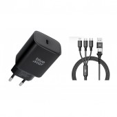 Szybka �adowarka sieciowa Blue Star USB-C 60W AVS z kablem 4w1 1,2 m czarna do myPhone Hammer 4  Plus