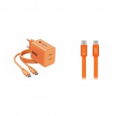 Szybka �adowarka Forcell AVS 60W GaN 2xUSB-C z dwoma kablami USB-C pomara�czowa do Samsung Galaxy S25 Plus