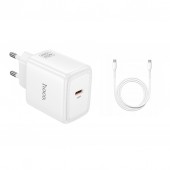 �adowarka Hoco GaN 40W AVS USB-C z d�ugim kablem USB-C 2m bia�a do Samsung Galaxy S25 Plus