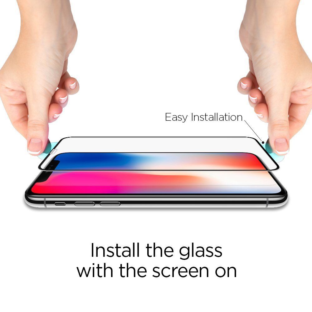 Spigen Glass FC Czarne Apple iPhone X / 6