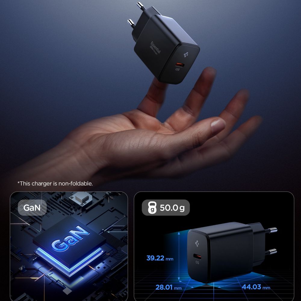 Spigen �adowarka sieciowa Essential EE201EU 1-Port 20W Czarna / 3