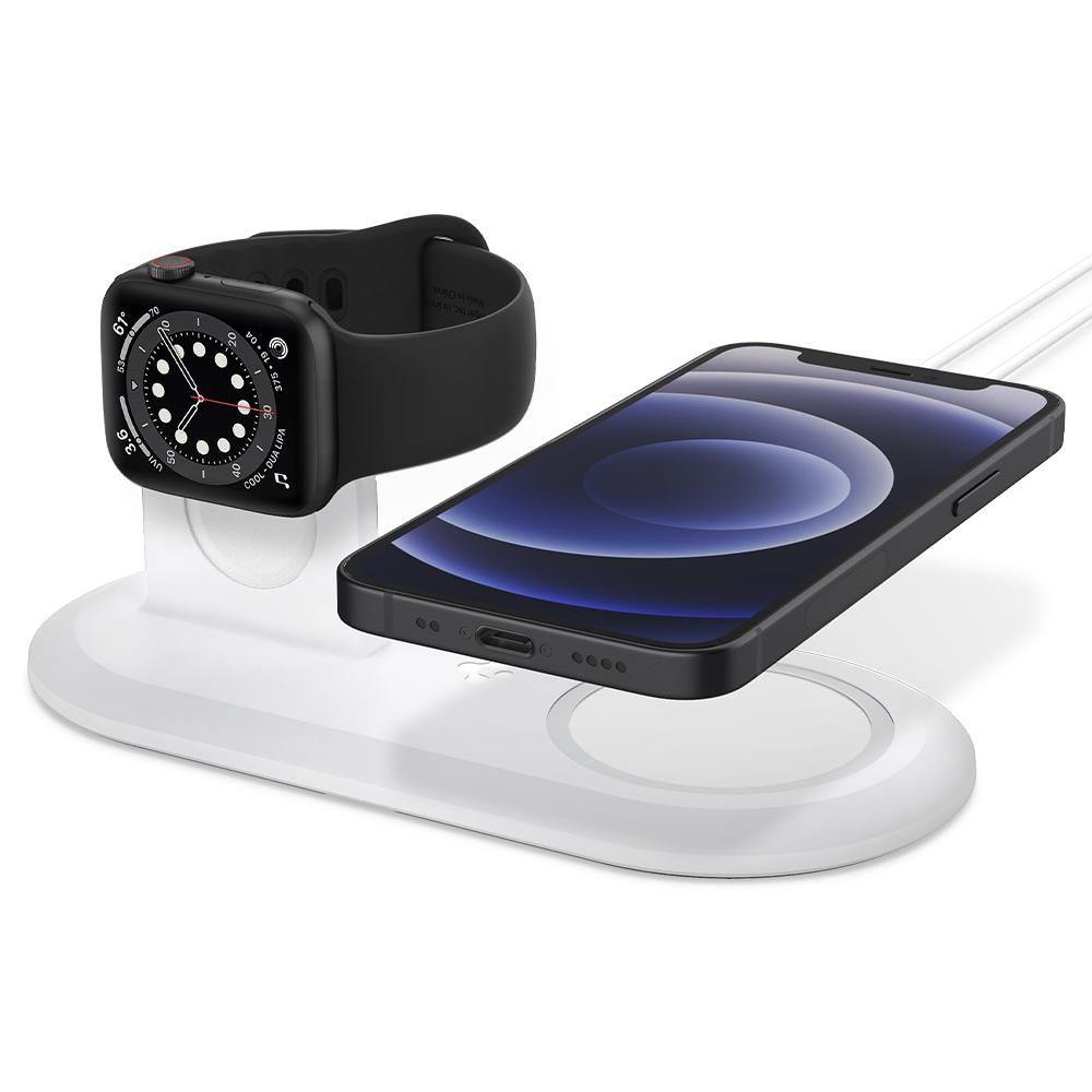 Spigen MagFit Duo podwójny stojak na ładowarkę do Apple MagSafe i Apple Watch biały / 3