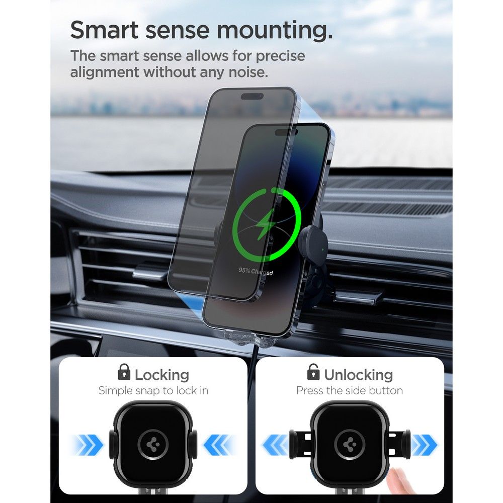 Spigen uchwyt samochodowy z �adowark� UTS12W Onetap Universal Vent Car Mount Wireless Charger black / 10