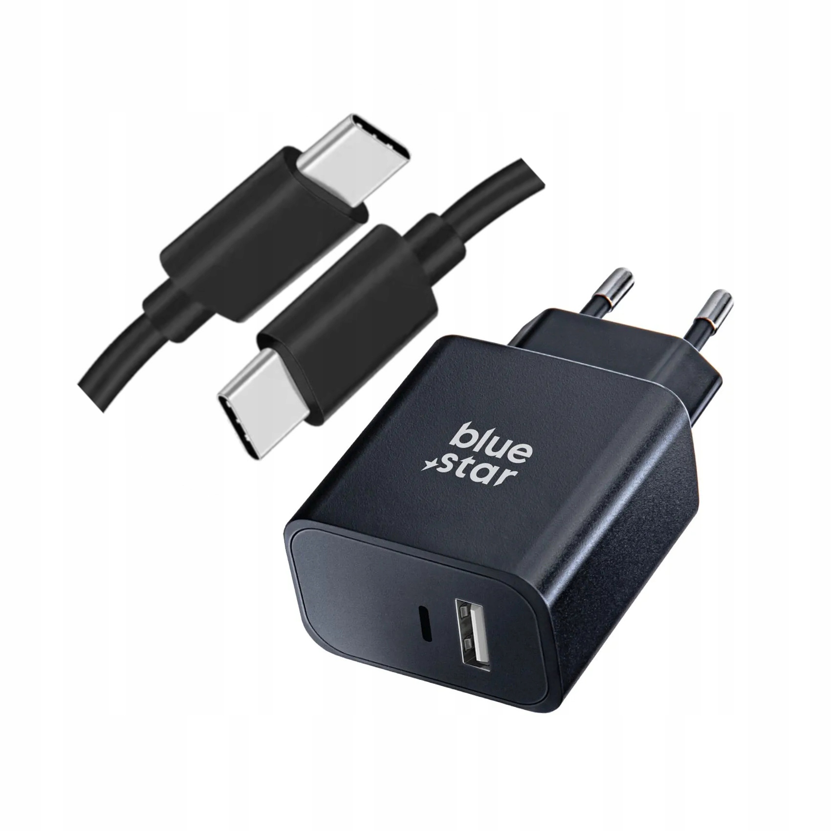 Szybka �adowarka 25W BLUE STAR z d�ugim kablem 2m USB-C 2 wej�cia czarna Oppo Reno 13FS 5G / 2