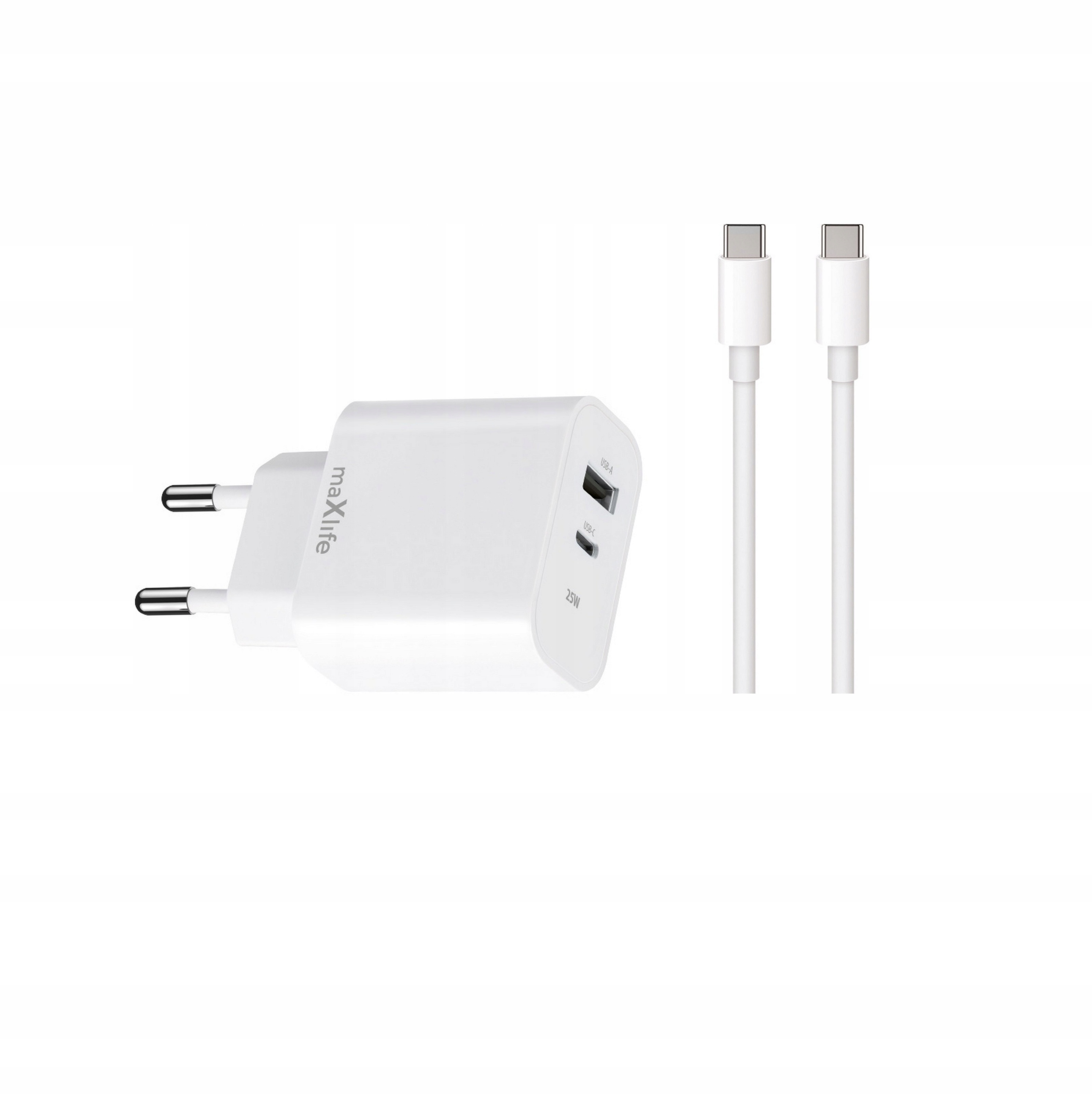 Szybka �adowarka 25W Maxlife 2 wej�cia USB-A i USB-C z d�ugim kablem 2m do telefonu Oppo Reno 13FS 5G