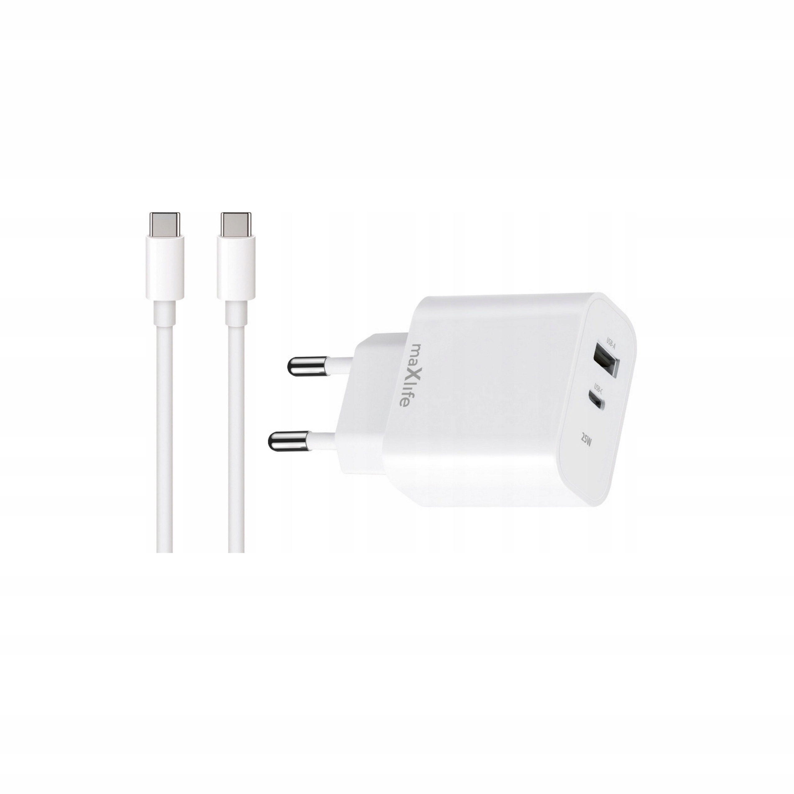 Szybka �adowarka 25W Maxlife 2 wej�cia USB-A i USB-C z d�ugim kablem 2m do telefonu Oppo Reno 13FS 5G / 2