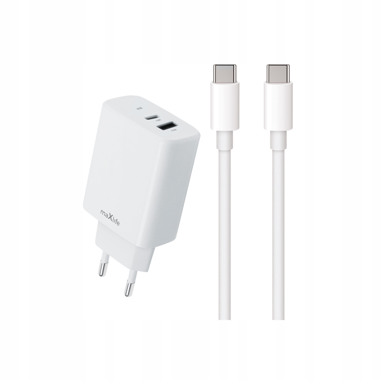 Szybka �adowarka 30W Maxlife 2 wej�cia USB-A i USB-C z d�ugim kablem 2m do telefonu Oppo Reno 13FS 5G