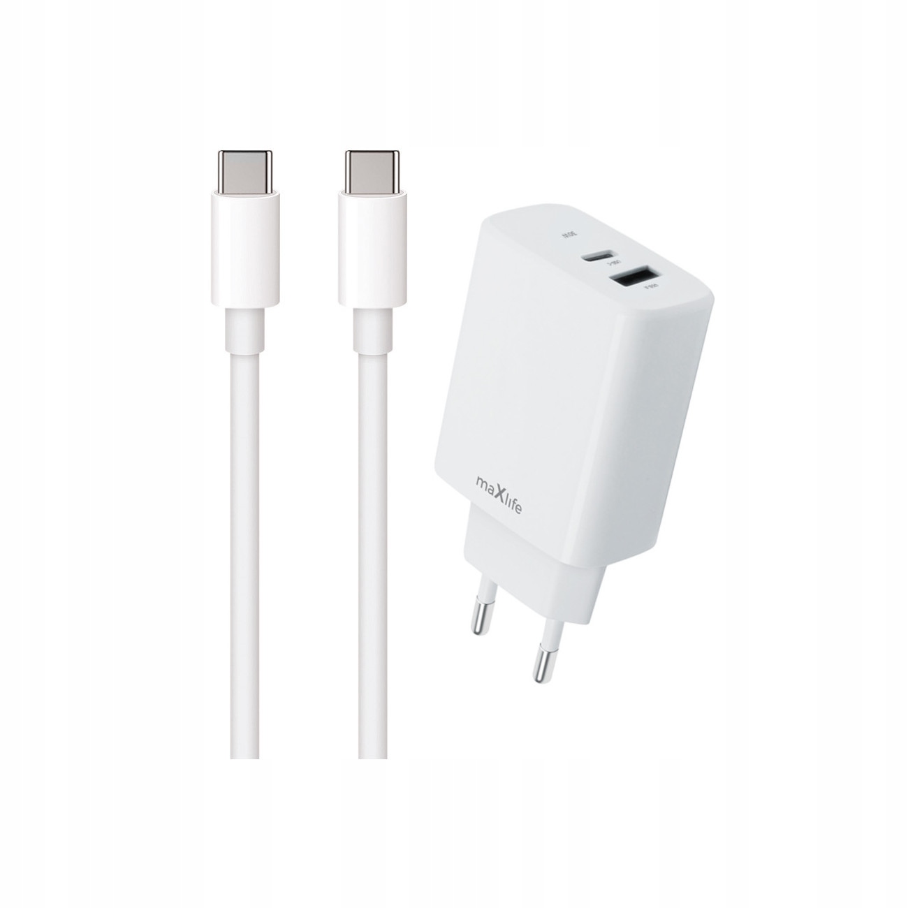 Szybka �adowarka 30W Maxlife 2 wej�cia USB-A i USB-C z d�ugim kablem 2m do telefonu Oppo Reno 13FS 5G / 2