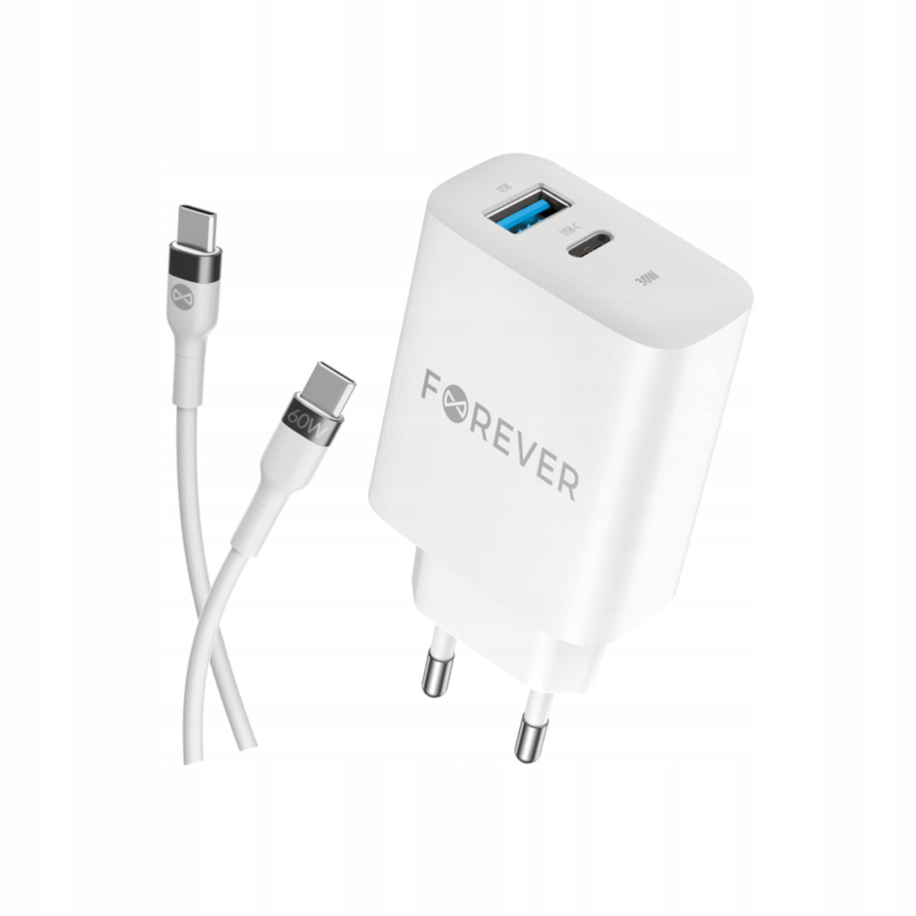 Szybka �adowarka 30W PD QC Forever z kablem USB-C 1m do telefonu 2 wej�cia bia�a Oppo Reno 13FS 5G / 2