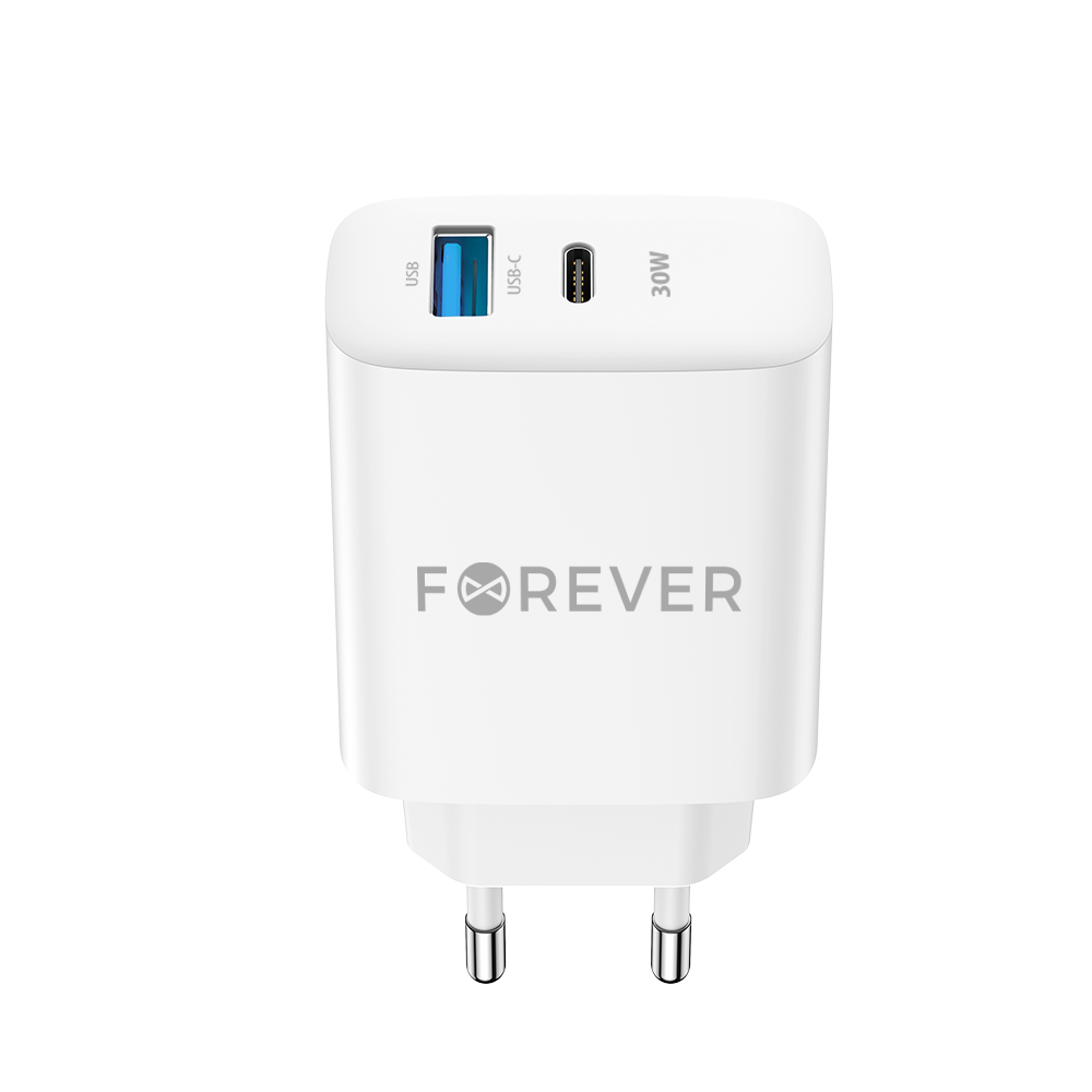 Szybka �adowarka 30W PD QC Forever z kablem USB-C 1m do telefonu 2 wej�cia bia�a Oppo Reno 13FS 5G / 3