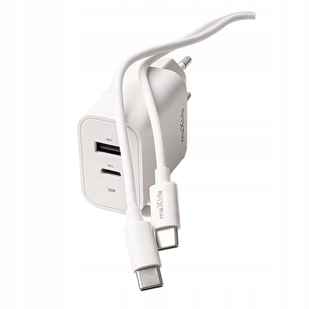 Szybka �adowarka 30W z kablem do telefonu Maxlife  2 wej�cia USB i USB-C bia�a Oppo Reno 13FS 5G / 2