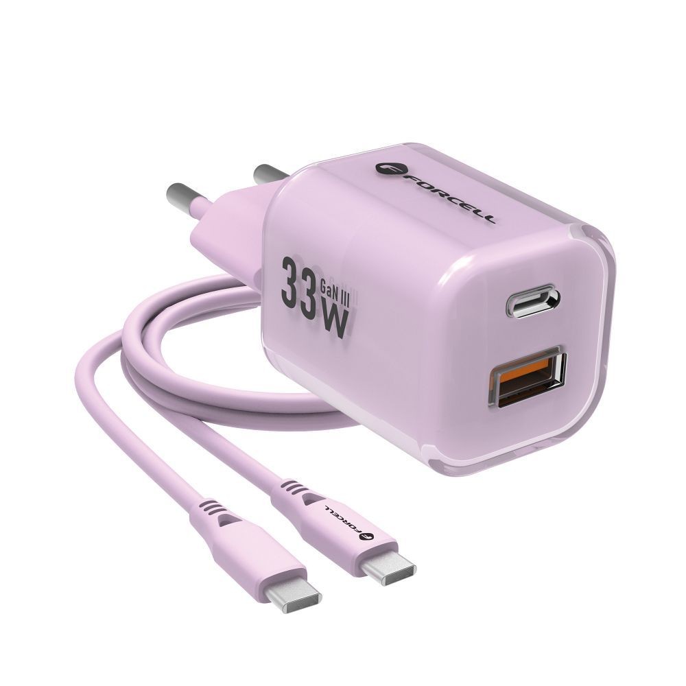 Szybka ładowarka 33W Forcell GaN III 2 porty USB-C USB-A z kablem fioletowa Samsung Galaxy A52S 5G Szybka ładowarka 33W Forcell GaN III 2 porty USB-C USB-A z kablem fioletowa Samsung Galaxy A52S 5G